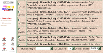 La parte iniziale della prima schermata, riassuntiva, di visualizzazione del risultato di una ricerca sull'Opac Sbn